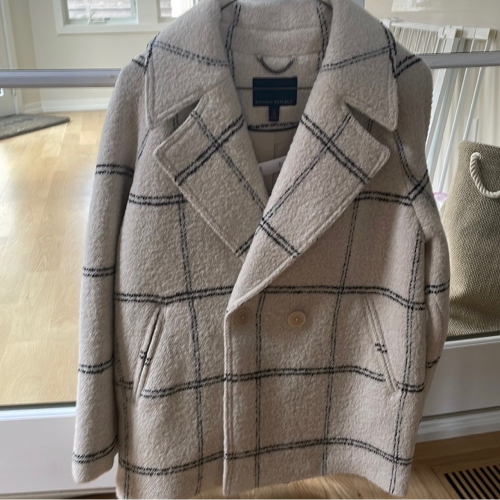 White Black Window Pane Banana Republic Coat XSP